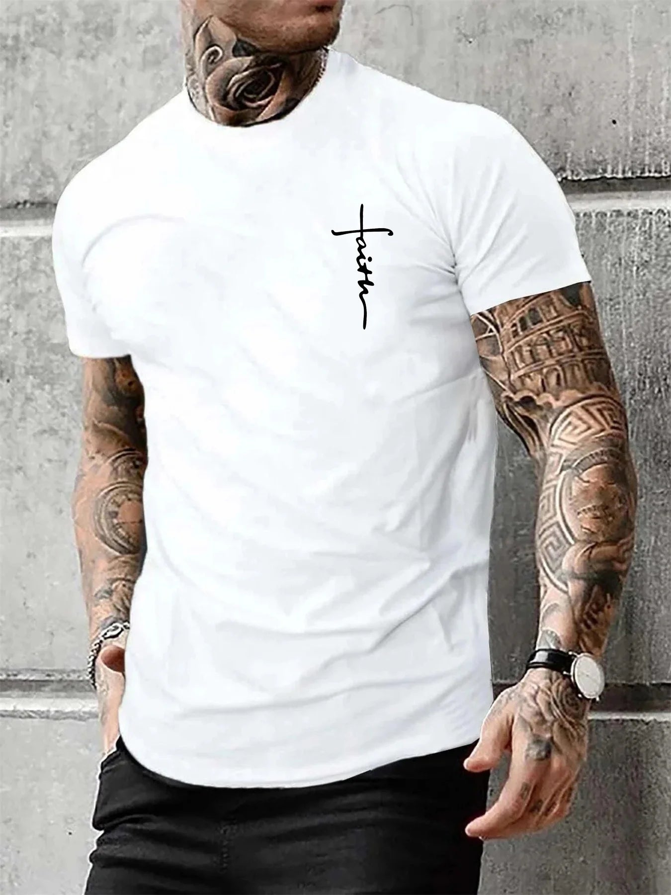 Summer men's 100% pure cotton casual loose fit plus size cross faith