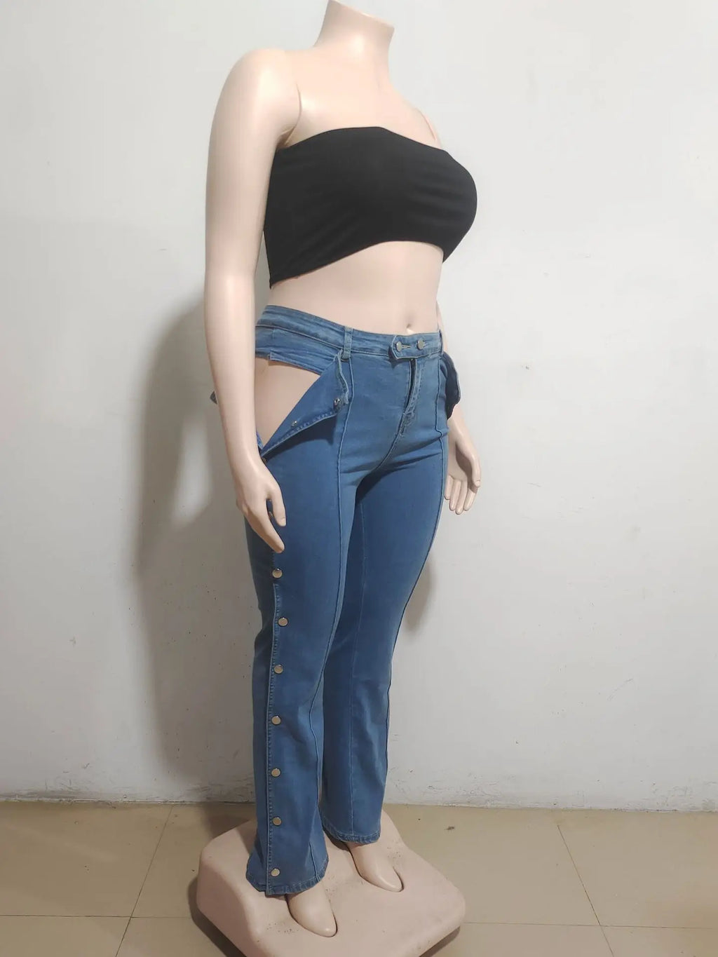 Denim Cargo Wide-Leg Jeans