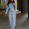 Denim Cropped Two-Piece Pant Set