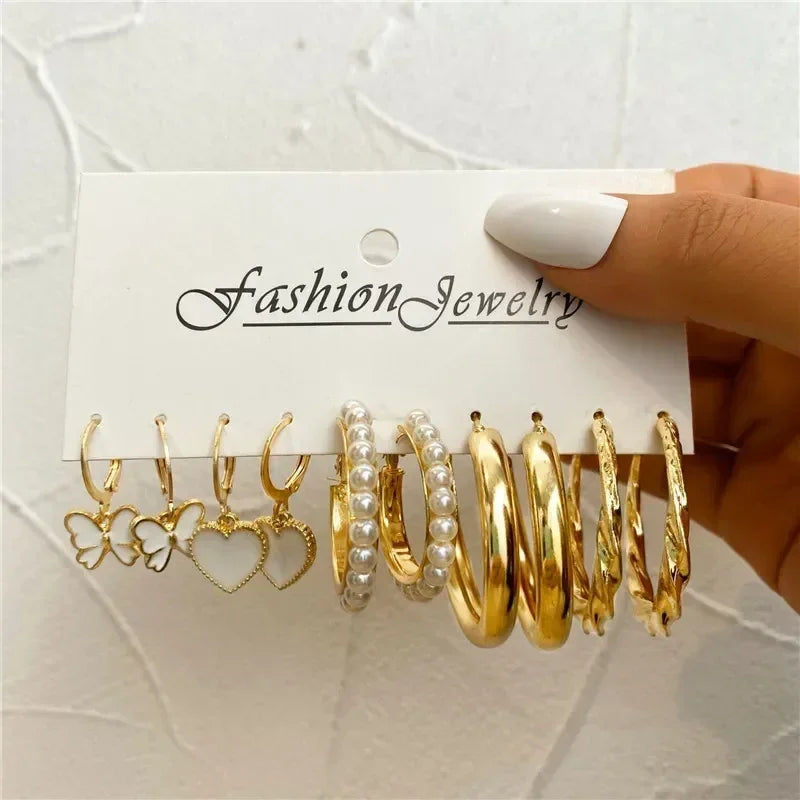 LETAPI Vintage Gold Color Circle Earrings for Women Girls Geometric Twist Dangle Earring Set New Fashion Jewelry Party Gifts