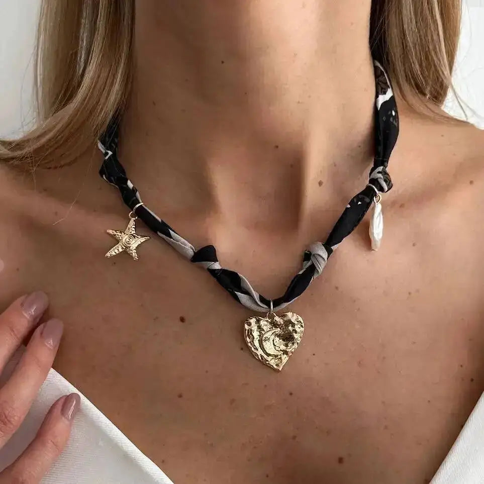 Leopard Print Choker Necklace - Heart Pendant