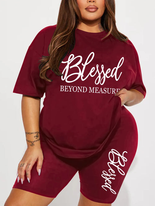 Plus size sets for women Summer 2 pieces Blessed printed offers and