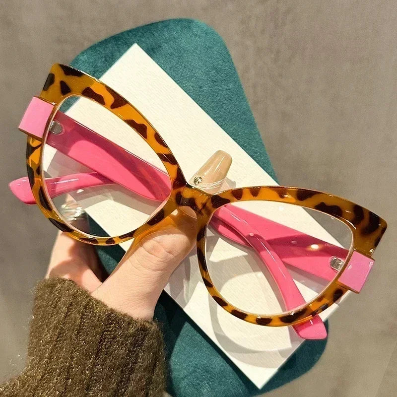Women Large Cat Eye Reading Glasses Trendy Fashionable Oversized Far Sight Eyeglasses Men Female Anti-blue Plus Diopter Glasses