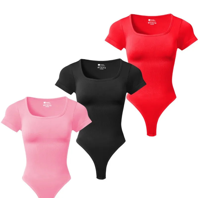 Women Plus Size Yoga Jumpsuit Seamless Square Neck T-shirt High