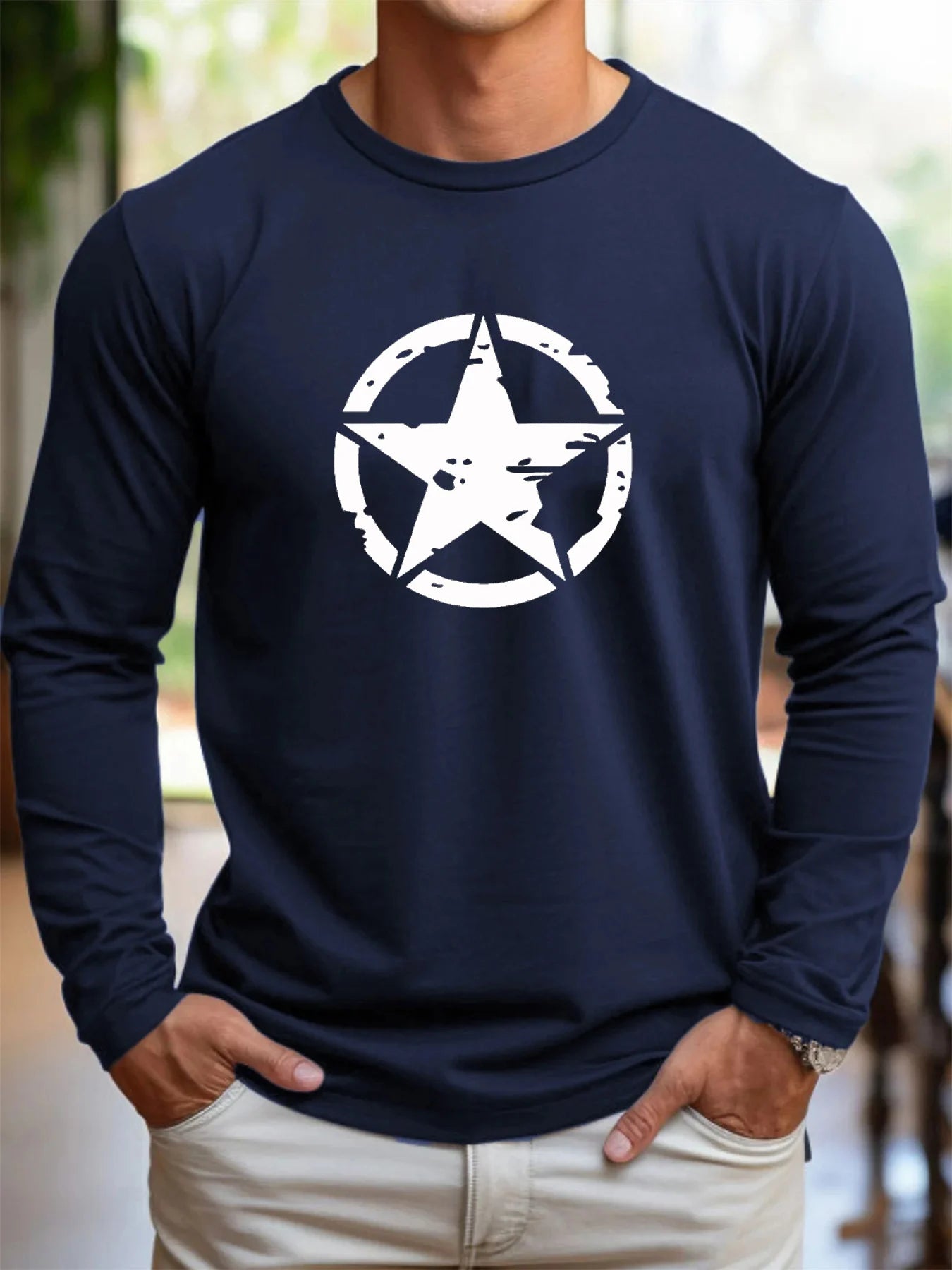 Men's 100% pure cotton loose fit plus size casual sports pentagram