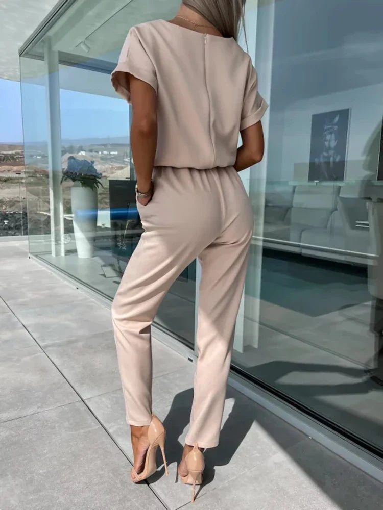 V-Neck Summer Jumpsuit with Pockets