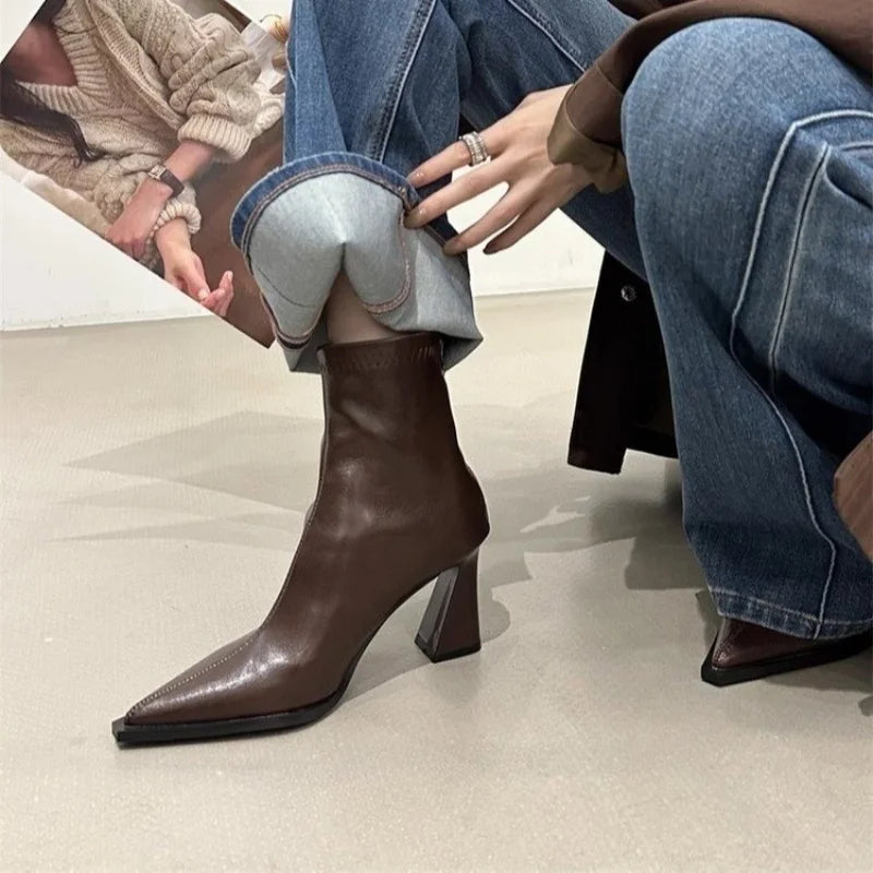 Winter Elegant Solid Color Sexy Zipper Thick Heel Casual Short Boots