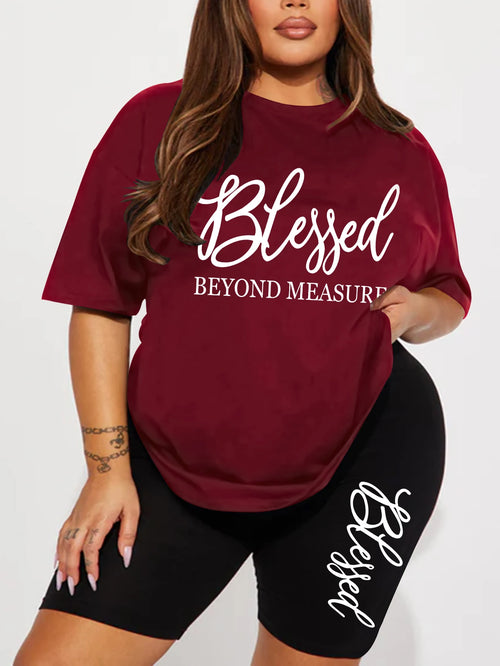 Plus size sets for women Summer 2 pieces Blessed printed offers and