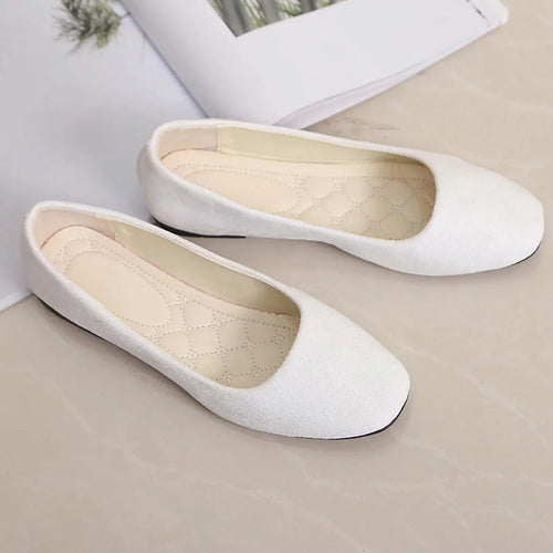 2025 Women Suede Square Flat Heel Shallow Female Shoes Spring Summer