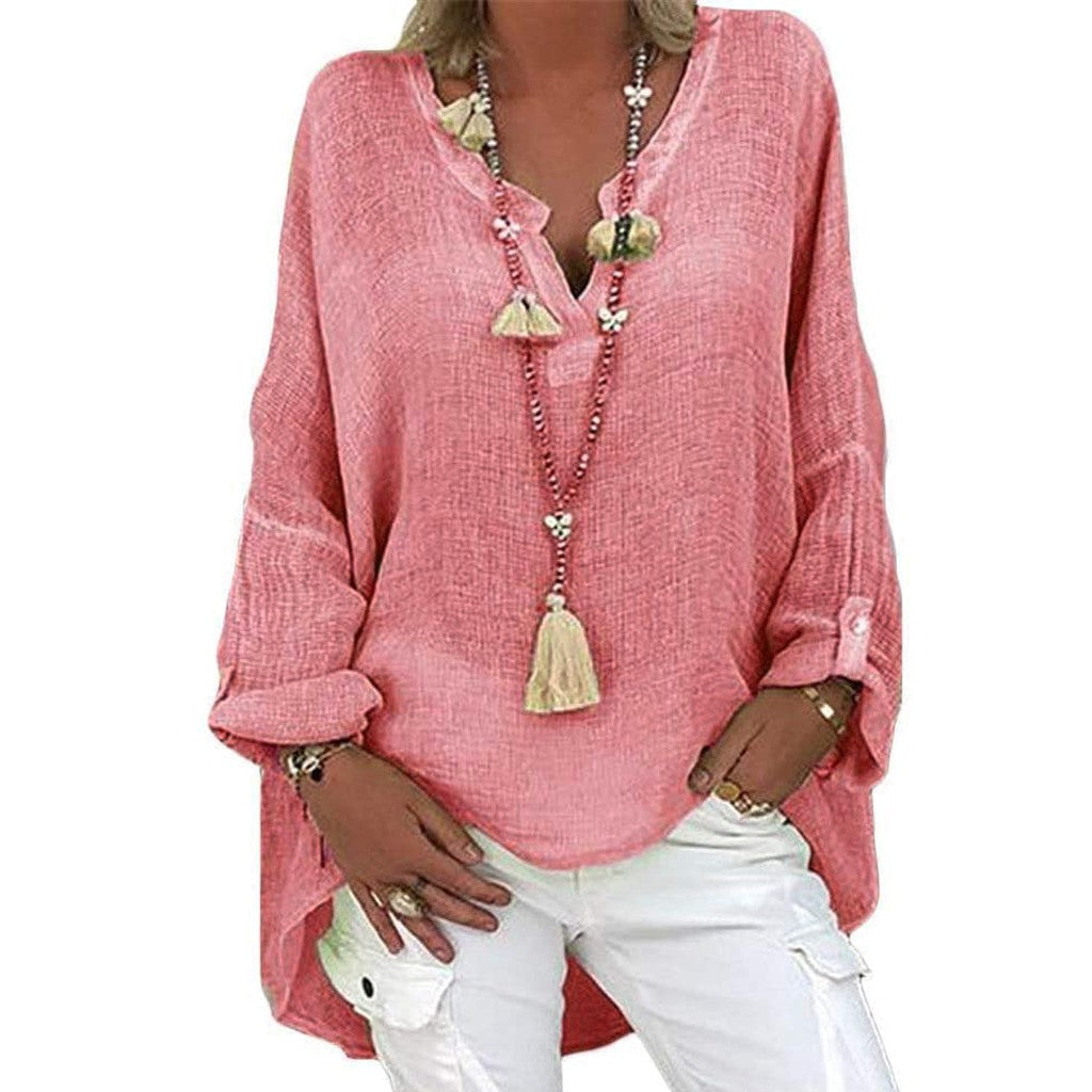Plus Size V-Neck Blouse - Casual Short Sleeve Summer Top