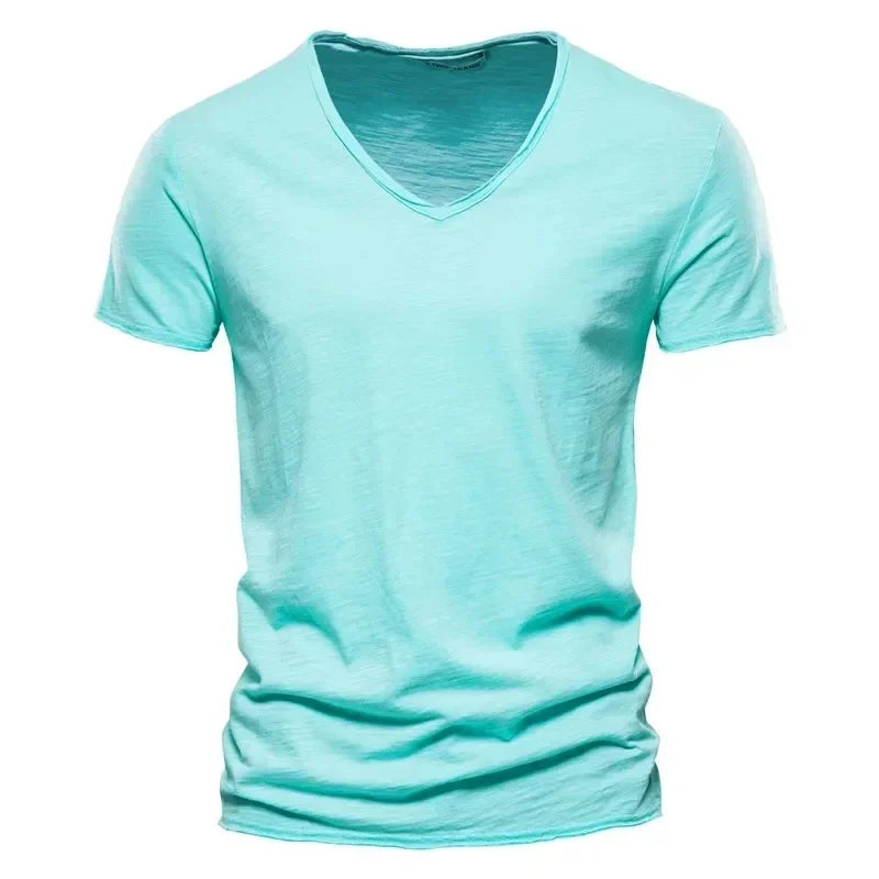 100% Cotton Men T Shirt Tops V Neck Thin Short Sleeve Tees Men Size S-5XL