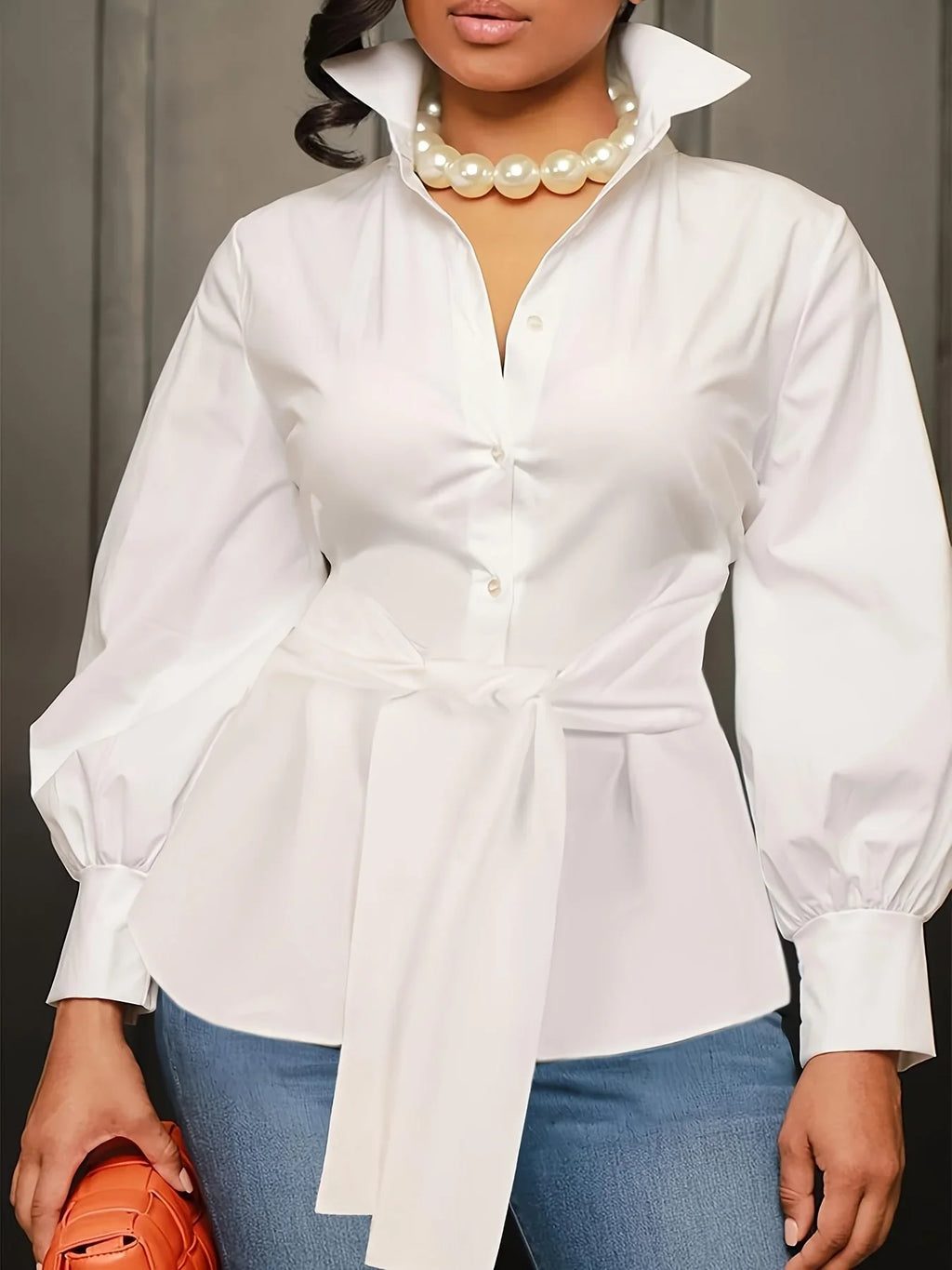 Plus Size 1XL-5XL Fashion Women‘s Solid Color Lapel Collar Blouse
