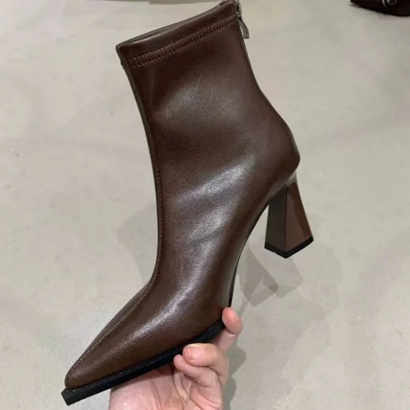Winter Elegant Solid Color Sexy Zipper Thick Heel Casual Short Boots