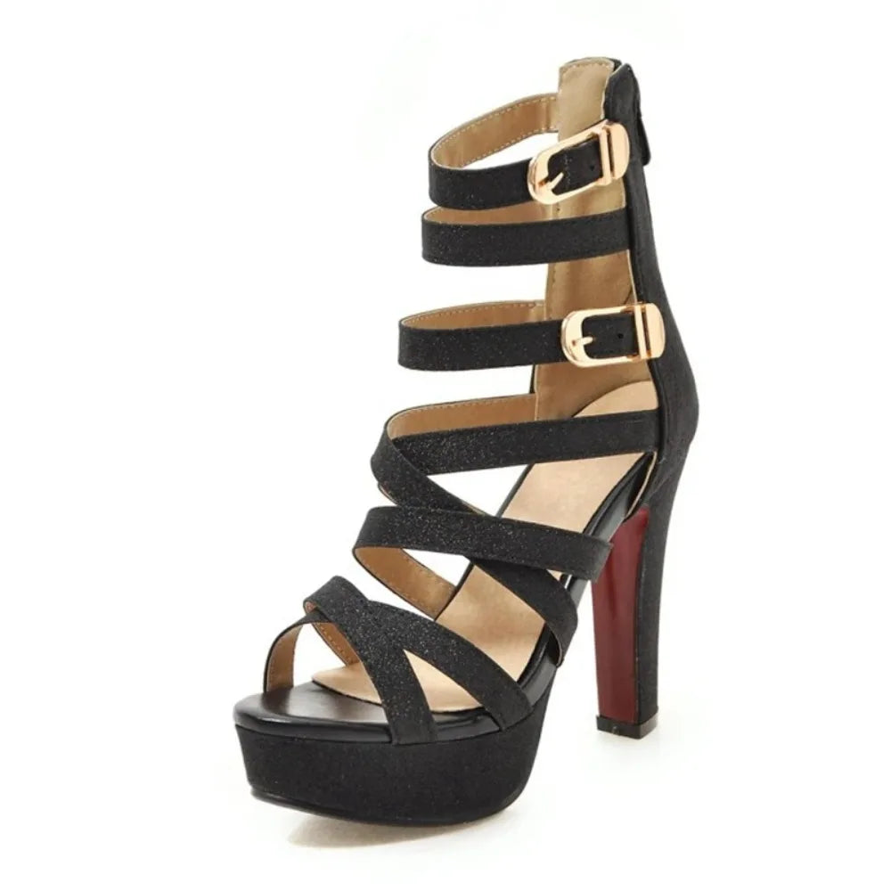 Plus Size 48 Women Sandals Pumps Fashion Peep Toe 12cm High Heels Sexy Back Zip Platform Sandals C-5