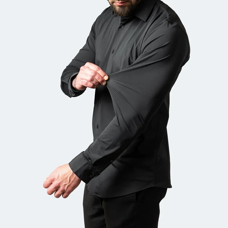 Plus Size 7XL 6XL High Elasticity Seamless Spandex Shirt Men Long