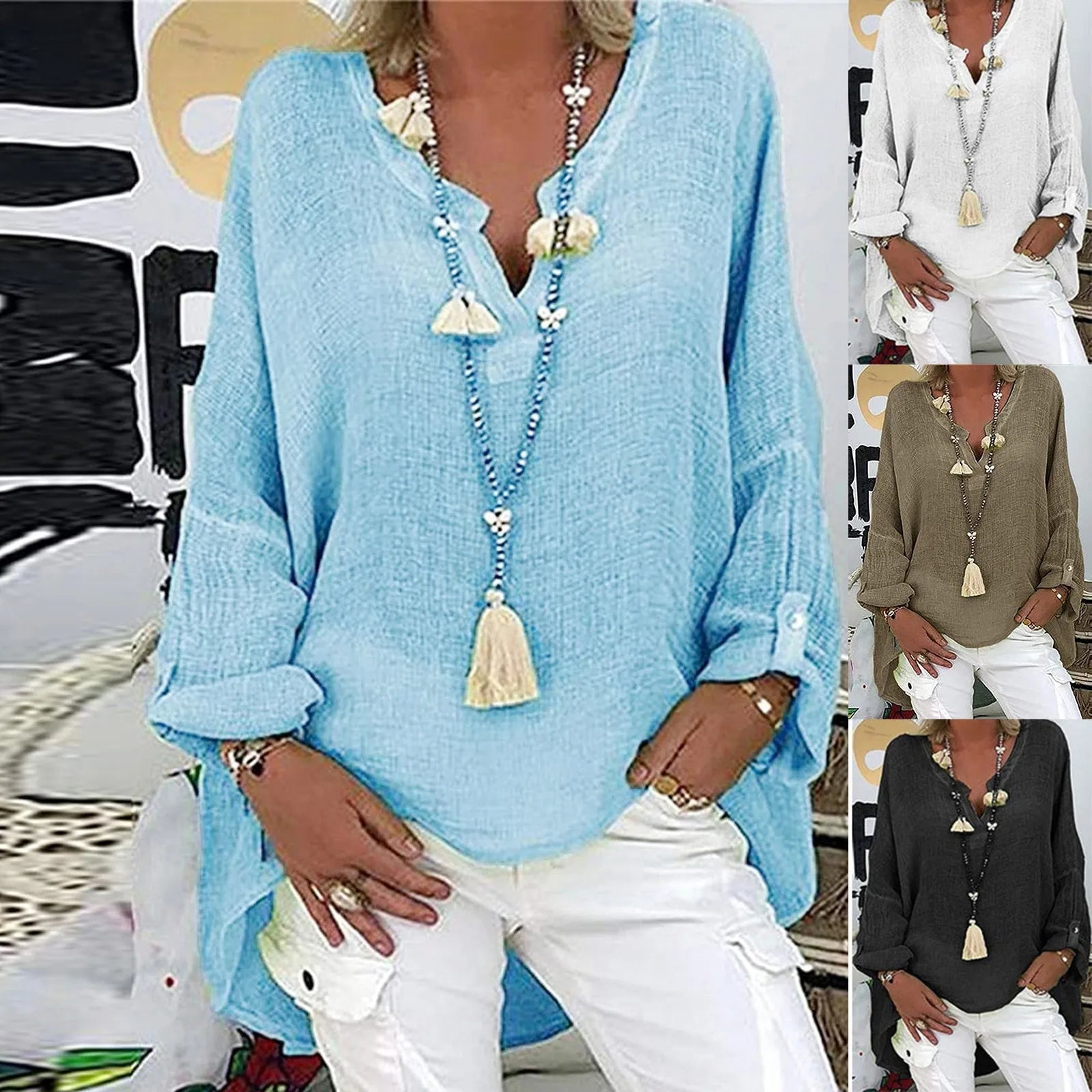 Plus Size V-Neck Blouse - Casual Short Sleeve Summer Top