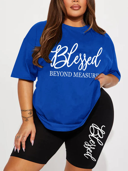 Plus size sets for women Summer 2 pieces Blessed printed offers and