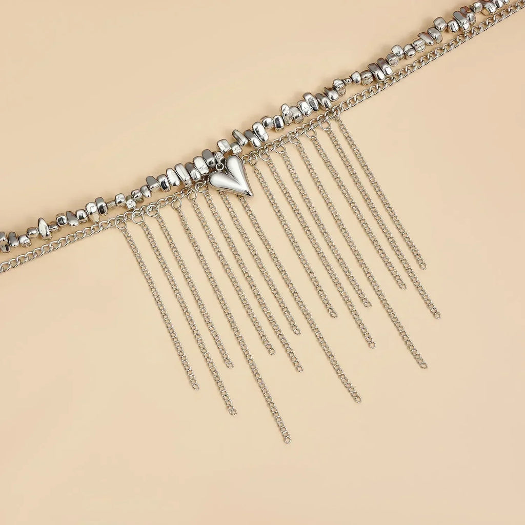 Fashion Heart Beaded Necklace for Women Boho Elegant Irregular Crystal Chain Y2K Choker Exquisite Party Gift Jewelry Accessories