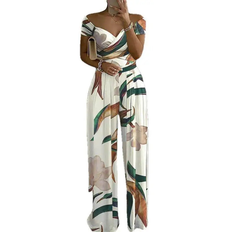 Women's Printed Off-Shoulder High Waist Jumpsuit – Sleeveless Casual One-Piece | 6 Colors