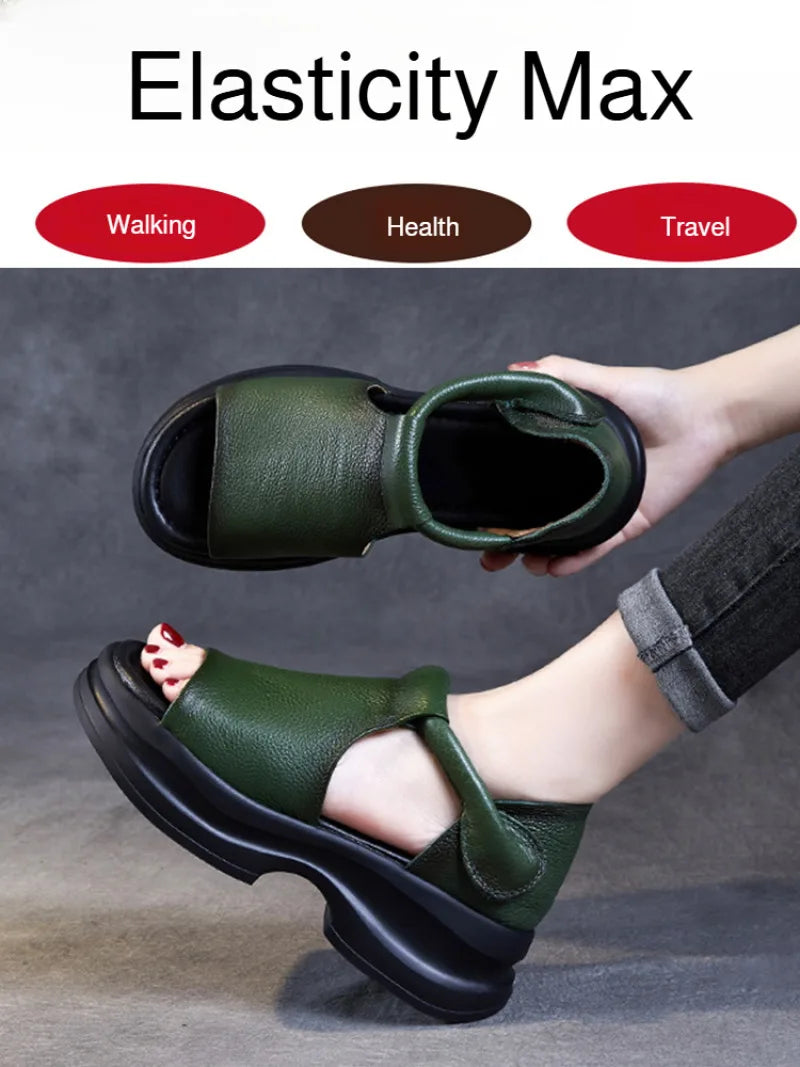 Genuine Leather Roman Sle Thi Heel Soft Bot Retro Fi Mouth Platform