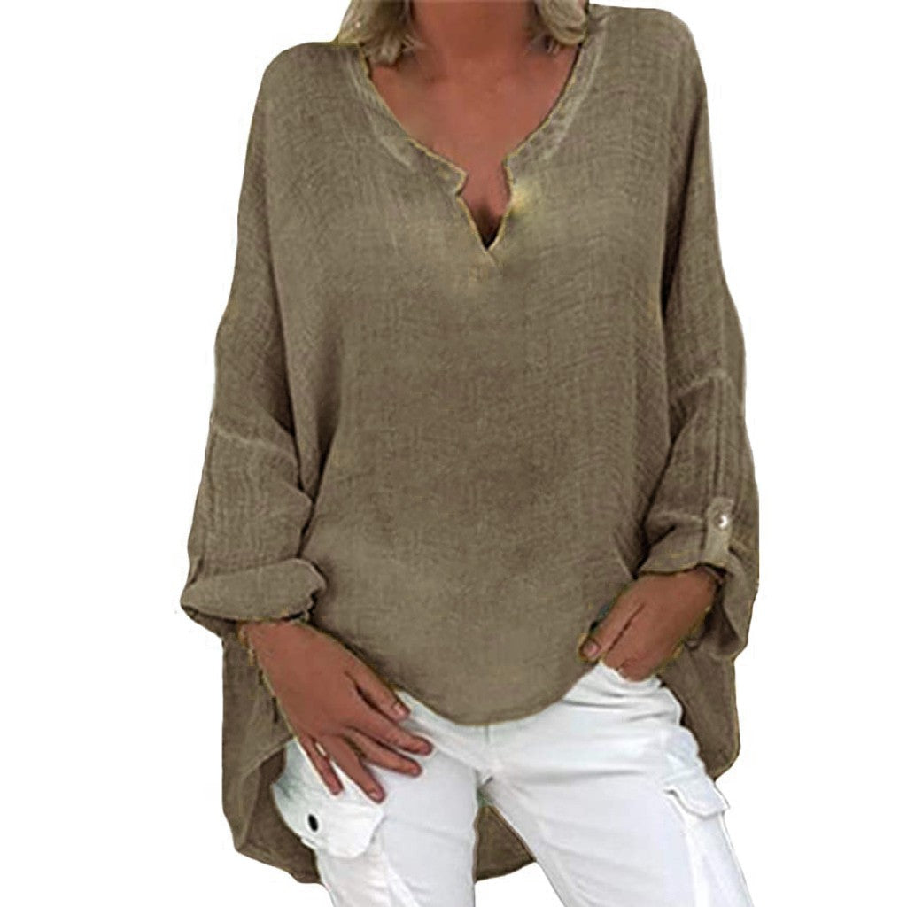 Plus Size V-Neck Blouse - Casual Short Sleeve Summer Top