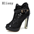 Hlieny Autumn Sexy Mesh Fabric Platform High Heels Boots Sandals Women
