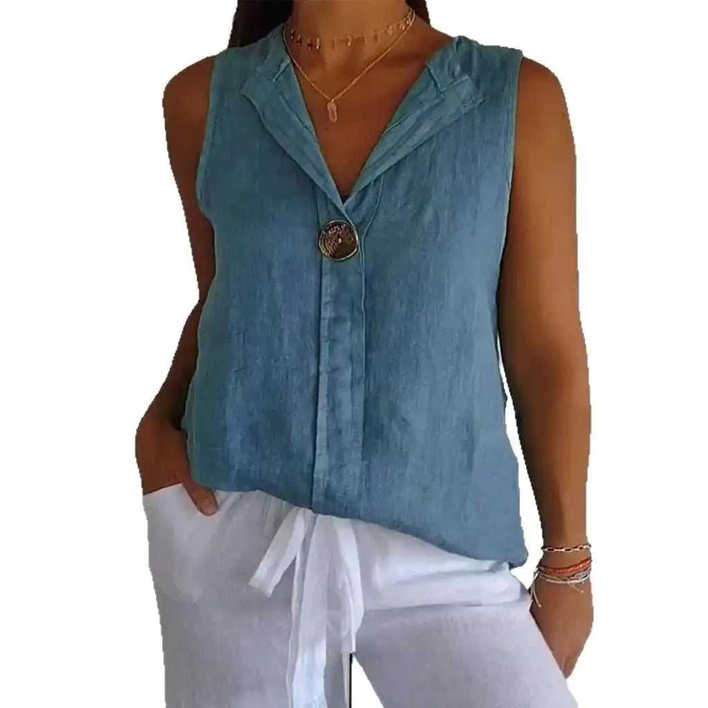V-Neck Button Front Tank Top