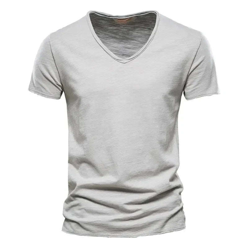100% Cotton Men T Shirt Tops V Neck Thin Short Sleeve Tees Men Size S-5XL