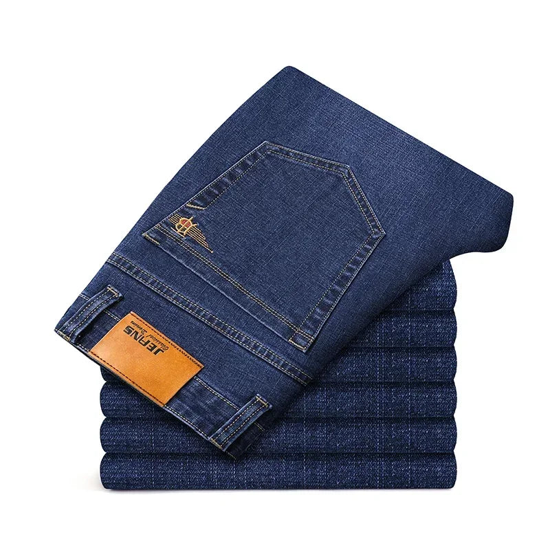 Plus Size 42 44 46 Spring Autumn Men's Fashion Casual Jeans Black Blue