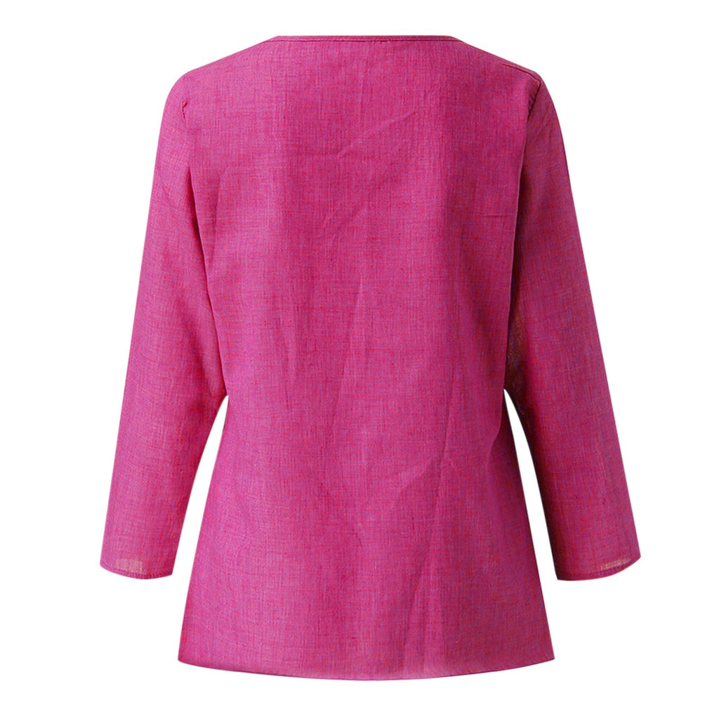Vintage Cotton Linen Blouse - Casual Long Sleeve Shirt