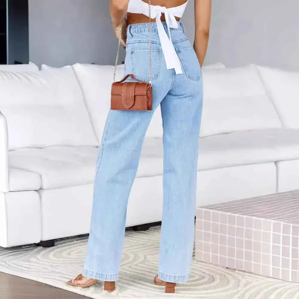 Women's High Waist Straight Leg Jeans