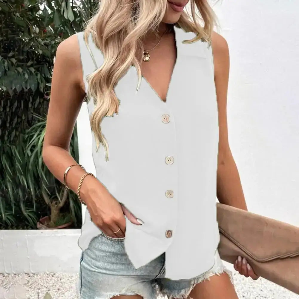V-Neck Button Front Tank Top