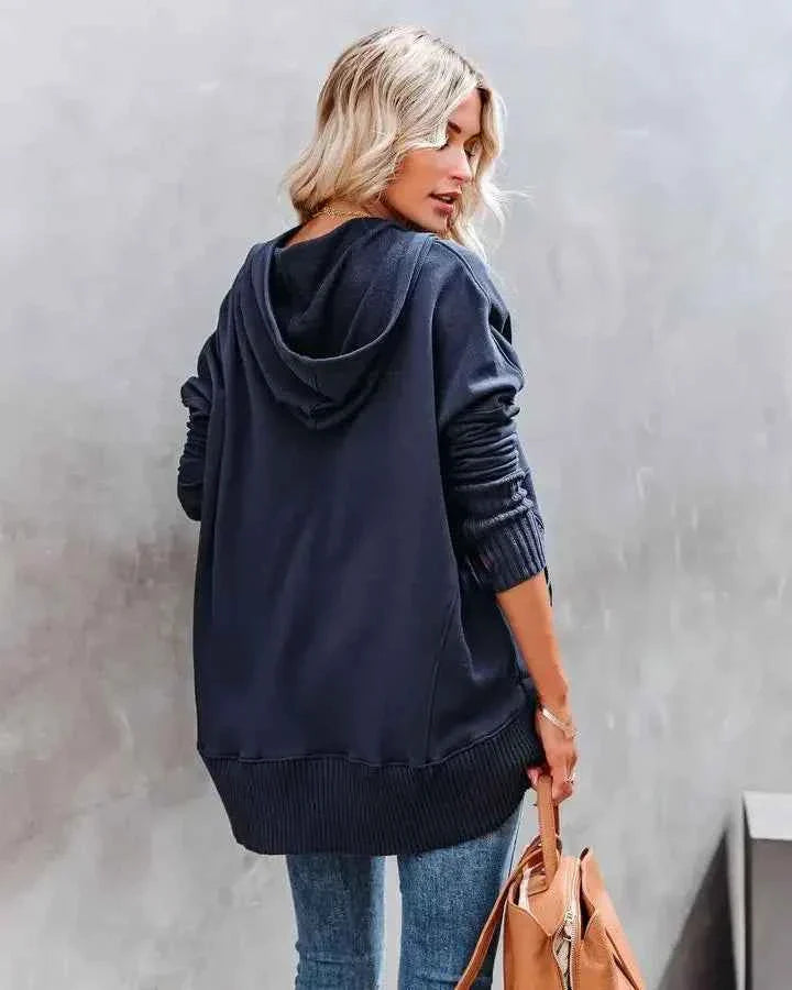 White Hooded Women's Sweatshirt - Casual Batwing Sleeve Pullover