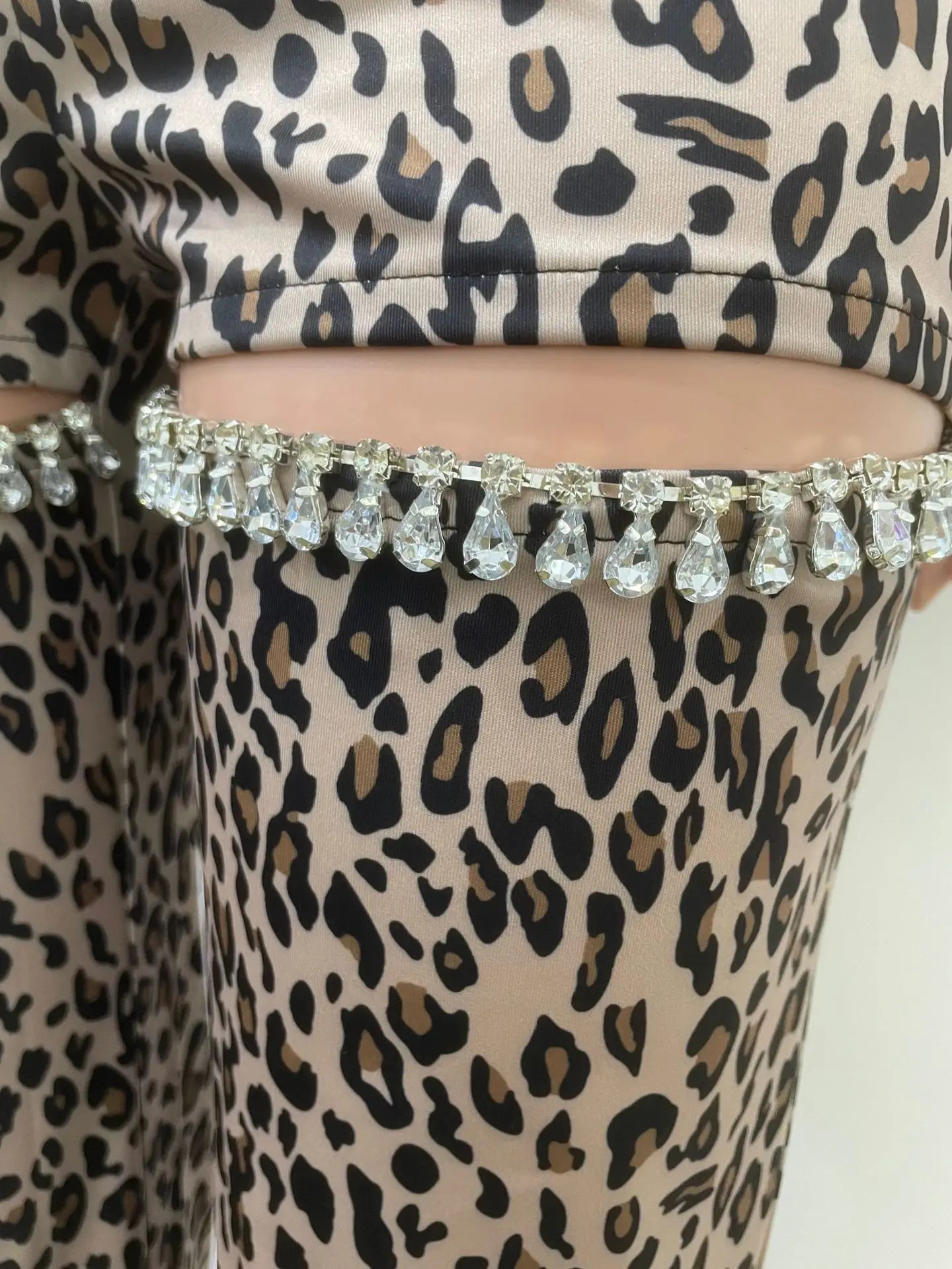 Cutout Crystal Leopard Print High Waist Jeans