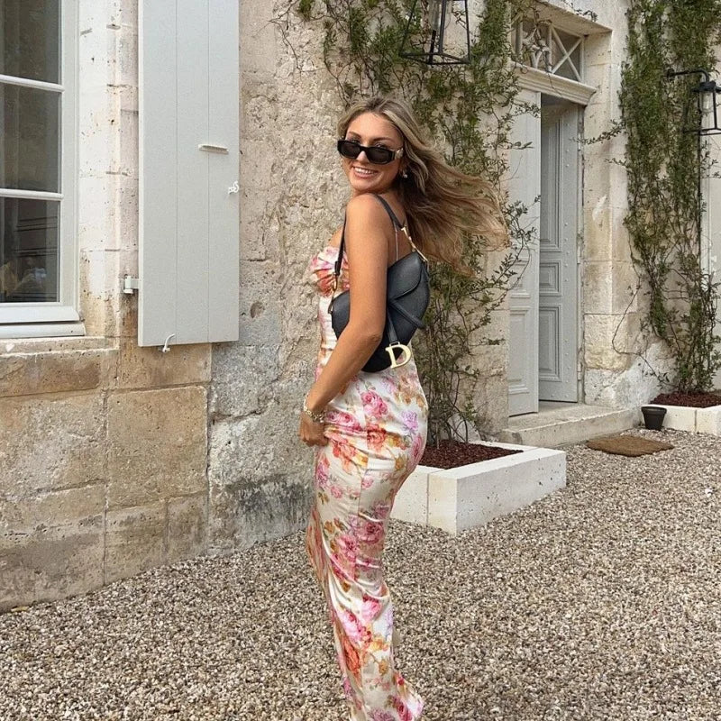 Summer Floral Suspender Split Slim Sleeveless Party Beach Style Spaghetti Strap Dress