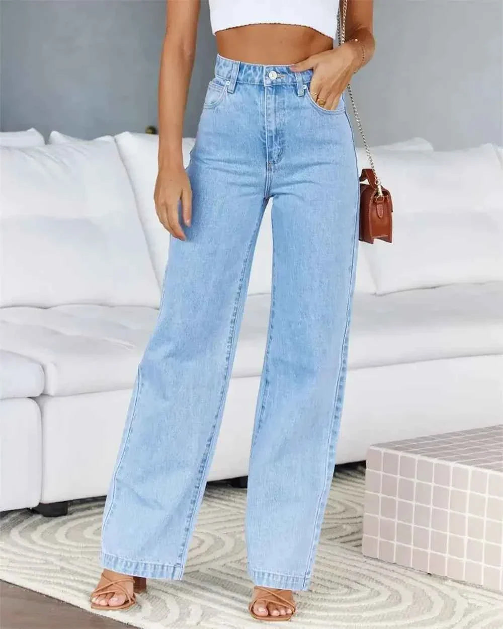 Women's High Waist Straight Leg Jeans