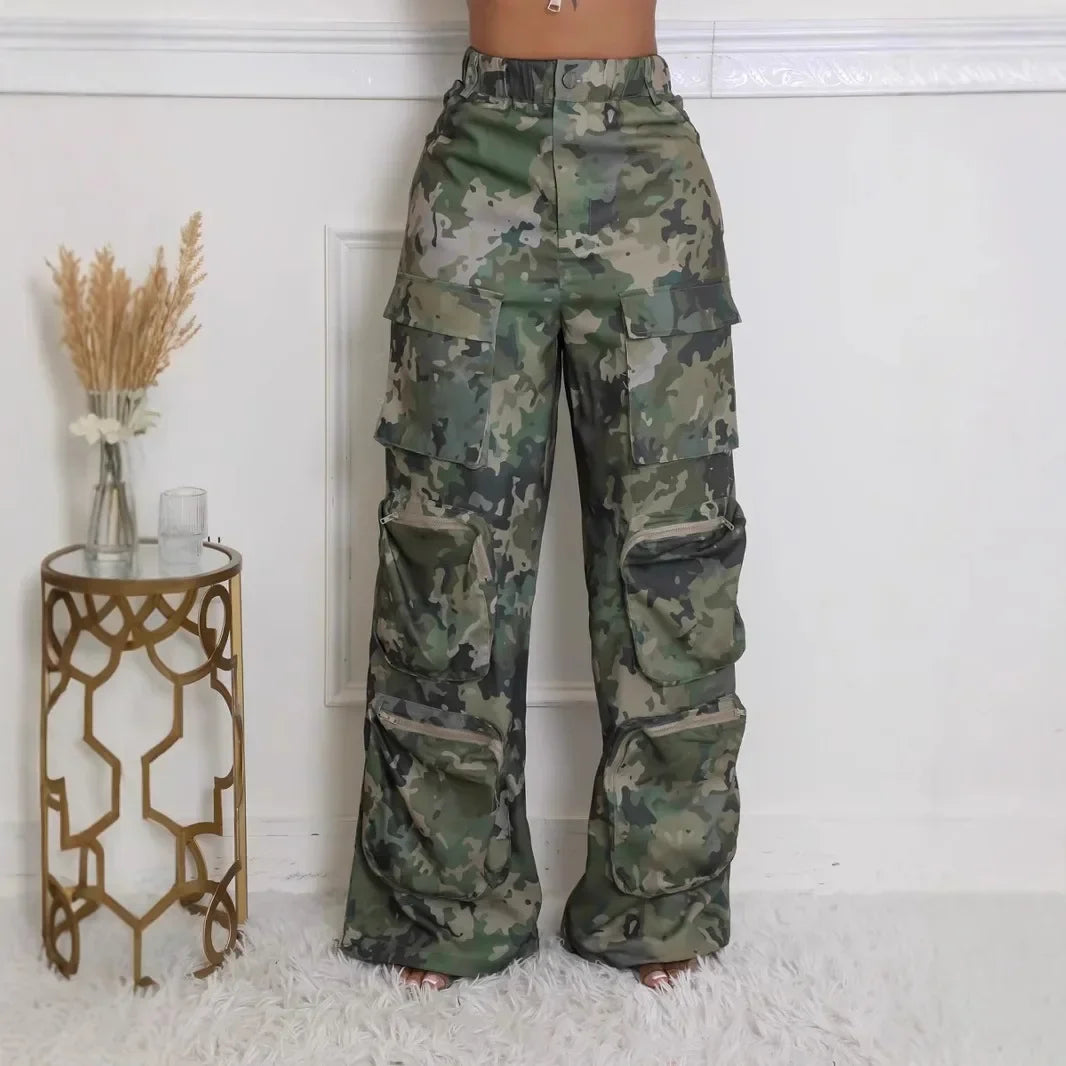 Camouflage High Waist Cargo Pocket Pants