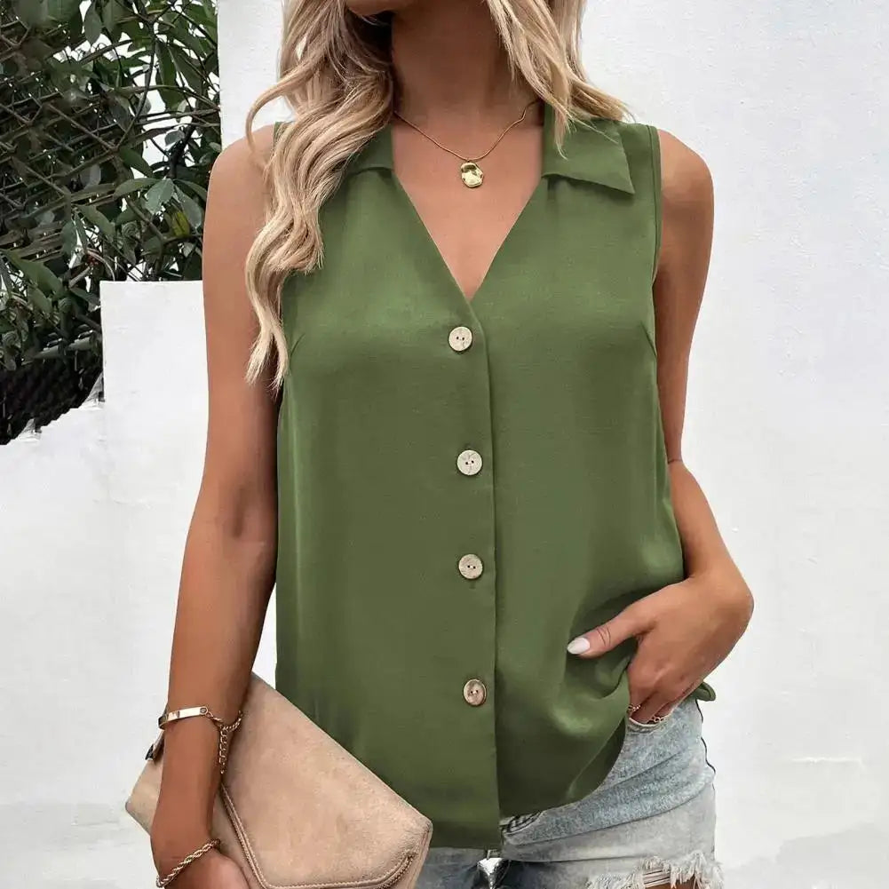 V-Neck Button Front Tank Top
