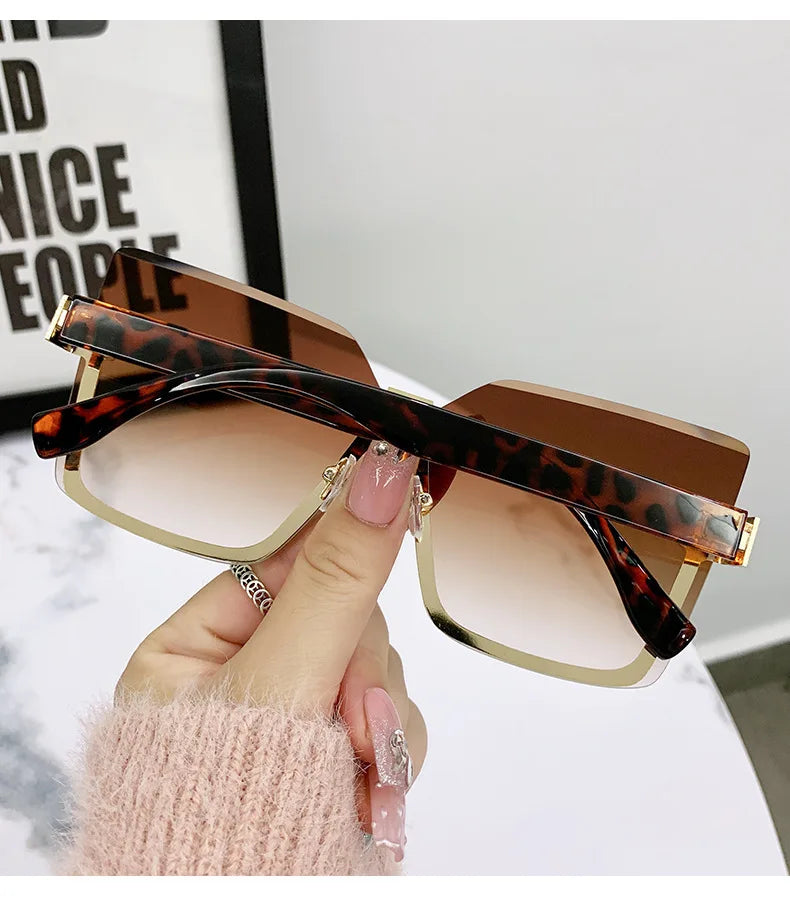 European & American Style Half-frame Metal Anti-UV Slip Sunglasses