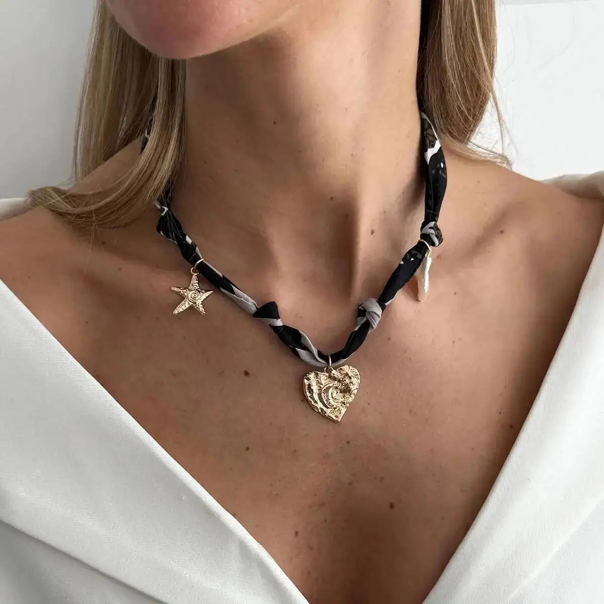 Leopard Print Choker Necklace - Heart Pendant