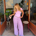 Striped Lace Up Vest Pants Set Women Sleeveless Backless Top High Waisted Trousers Sets Female 2024 New Lady Streetwear Outfit