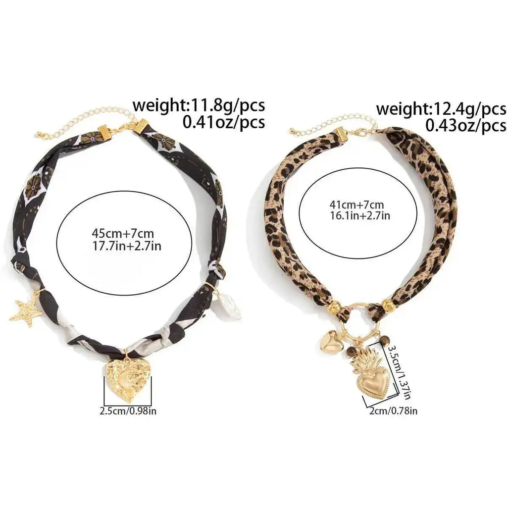 Leopard Print Choker Necklace - Heart Pendant