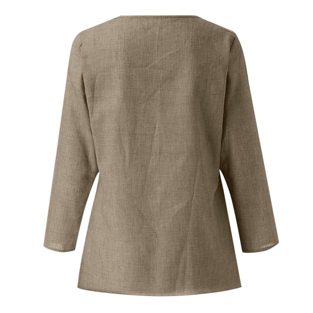 Vintage Cotton Linen Blouse - Casual Long Sleeve Shirt