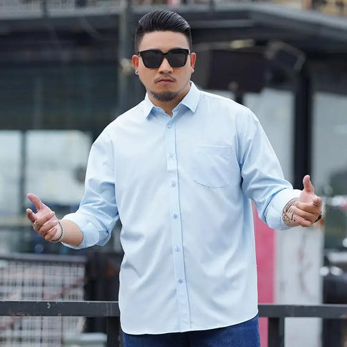 Plus Size 12XL 10XL Men's Shirts Long Sleeves Work Formal Shirt