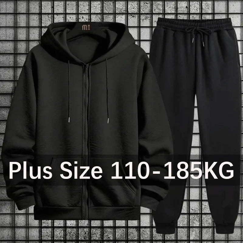 Plus Size Men's Tracksuit Hooded Sweatshirts Sports Sweatpants Zipper