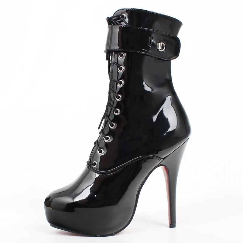 Sexy single boots Lace-Up 15cm High Thin heel 4CM platform ankle short