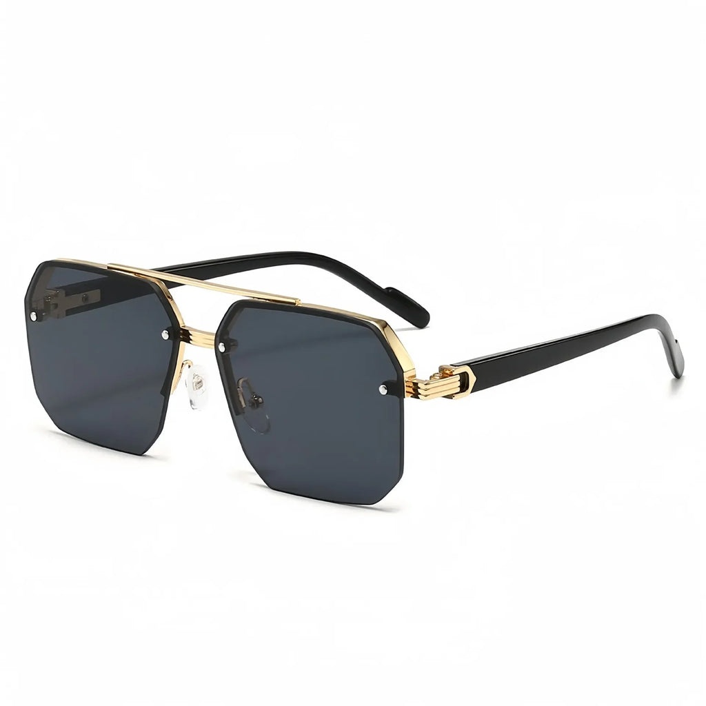 Trendy Aviator Sunglasses for Mens Womens Retro Double Bridge Metal Driving UV400 Outdoor Eyewear Semi-Rimless Lentes De Sol