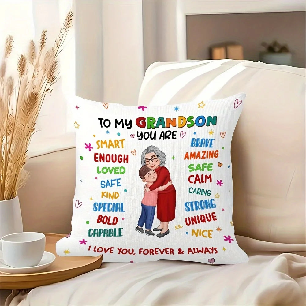 1pc To My Grandson Heartfelt Message Throw Pillow Cover,Suitable for