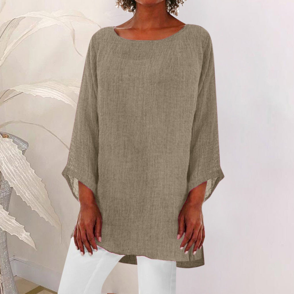 Vintage Cotton Linen Blouse - Casual Long Sleeve Shirt