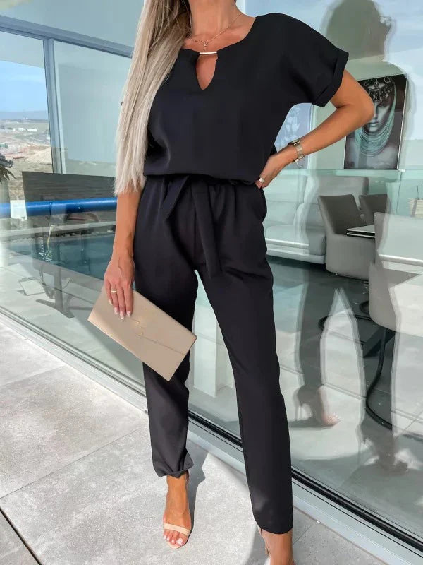 V-Neck Summer Jumpsuit with Pockets